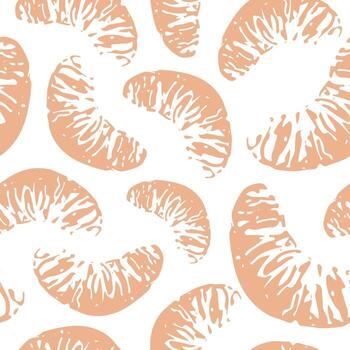 seamless pattern with half mandarin orange icons in sketch style drawn with orange lines, for poster, pattern or textile vector