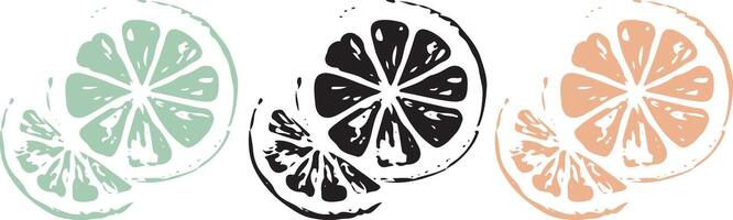 half orange icons in sketch style drawn in line art style in different colors, for different designs, patterns or textiles vector