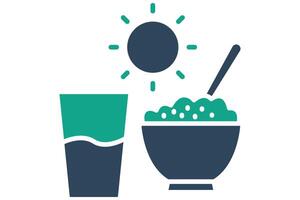 Lunch icon. solid icon style. rice bowl with glass and sun. icon related to meal. meal elements illustration vector