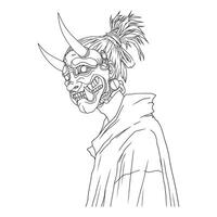Illustration of an original character with japanese style. A man wearing demon mask. Used for coloring book vector