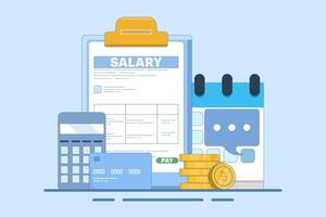Payroll Concept, payroll administration, accountant calculating salary, Expenses, salary calculation for web landing page template, banner, flyer. Flat illustration on background. vector