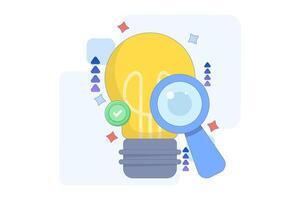 research concept. seeking ideas, solutions, inspiration, innovation and thinking. creativity. brainstorming and collective work. creative personality and finding solutions. company development. vector