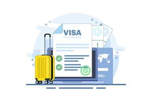 digital nomad concept online visa approved. visa approval on device or national electronic foreign travel. flat graphic design illustration on background. vector