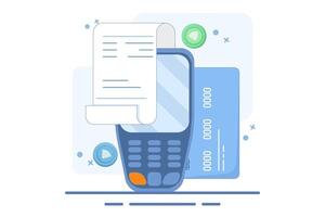 digital or electronic transaction concept, Contactless Payment. Hand holding payment card near POS terminal to pay. Transaction with NFC technology. Flat illustration on background. vector