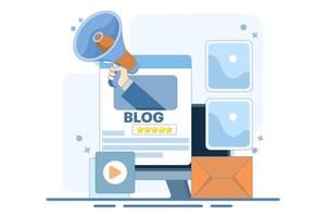 Blogger Concept, Blog content, Blogging, posting for web pages, banners, presentations, social media, documents, cards, posters. Commercial blog posting, Internet, Make You Satisfied. illustration. vector