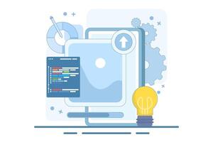 Web Design Concept, ui ux and programmer with computer, software development, Design and programming, Application design, Coding, Web development. vector