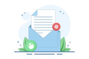 Open Envelope Concept with letter, Email marketing flat illustration, Online business strategy, Advertising, Email newsletter, sending messages. Flat illustration on background. vector