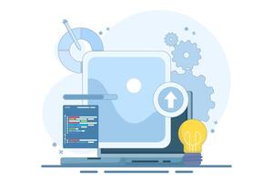 Web Design Concept, ui ux and programmer with computer, software development, Design and programming, App design, Coding, Web development. flat illustration. vector