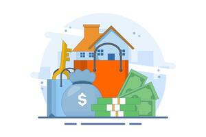 House for sale concept. sell house move to new house. Property Purchase Concept, Buying House with Key and Shopping Cart. Buying House. illustration for Web Design. vector