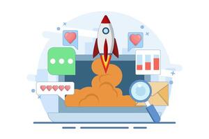 Startup business concept, new business launch, Startup business email, Social media, SEO analysis. Easy startup strategies, creative projects to start a business. illustration. vector