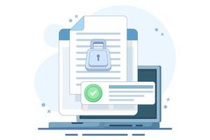 Document privacy protection concept. Securing confidential online digital computer data on documents and protecting access to information, website privacy permissions. Flat illustration. vector