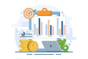 Financial concepts, sales strategy, teamwork, company budget, revenue growth, investment business, increasing company results. flat banner for website landing page. vector