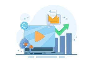 marketing automation concept. automated, repeatable, and more efficient marketing systems. digital marketing and technology. computer monitor. flat illustration. vector