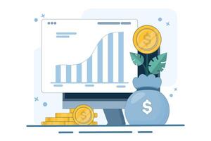 Digital financial growth concept, Online financial system analysis with computer or laptop, data analysis and monitoring on web report dashboard and business financial investment. Flat illustration. vector
