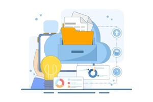 Electronic document management concept. File management and administrative work. File management administration. Organizing documents into archive folders. Flat illustration. vector
