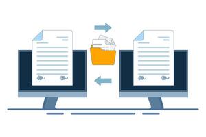 Document Collaboration concept, teamwork, online file exchange. Paper document file that regulates office contracts. illustration for banner, website, landing page, flyer. vector