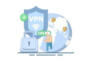 VPN Service Concept. Virtual private network access. Secure internet connection and privacy protection between computing devices and computer networks. vector