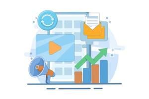 marketing automation concept. automated, repeatable, and more efficient marketing system. digital marketing and technology. computer monitor. flat style design illustration. vector