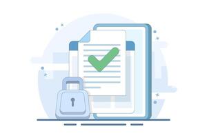 Document privacy protection concept. Securing confidential online digital computer data on web electronic documents and protecting confidential access to information, website privacy permission. vector