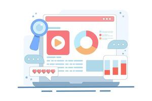 Content marketing concept, Website content performance analysis, Digital marketing strategy, SEO, Social media, Data analysis. flat illustration. vector