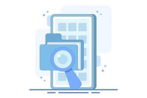 Concept Scan or examine folder documents, investigate document archive review, online analysis, reports or documents, examine legal documents, find or search file archive documents. vector