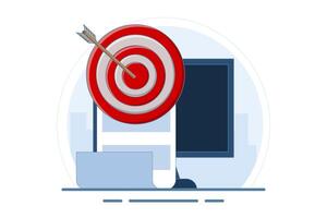 successful business goal or objective concept, target on computer display, digital marketing promotion, good online campaign or strategy, internet audience targeting, mission achievement. vector