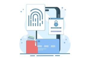 Concept of data protection with fingerprint. Biometric security system. Personal data protection, biometric lock. Data and account protection with fingerprint scanner. vector