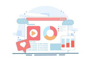 Content marketing concept, Website content performance analysis, Digital marketing strategy, SEO, Social media, Data analysis. flat illustration. vector