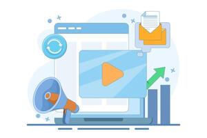 marketing automation concept. automated, repeatable, and more efficient marketing systems. digital marketing and technology. computer monitor. vector
