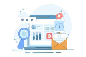 Email Analysis Concept, Software for email marketing campaigns, Email campaign analysis, Newsletter marketing. illustration on background. vector