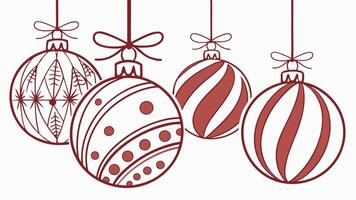 Christmas ornament balls in red and white colors hanging in line on white and transparent background vector