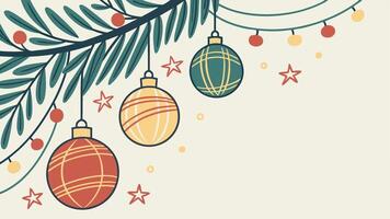 Christmas vertical frame decorated with colorful balls and glowing lights. Realistic rendering. vector