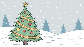 Festive illuminated Christmas tree in the snow. digital illustration vector