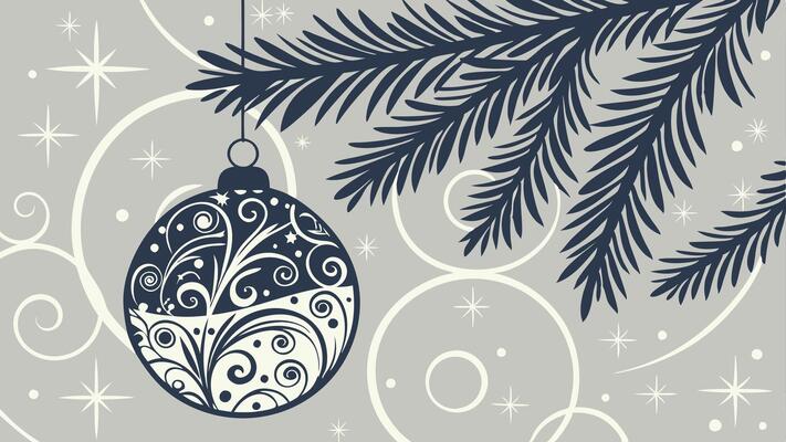 Christmas wallpaper background with decorative xmas ball on fir tree -