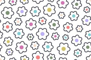 Outline Flowers seamless pattern. Repeat background with cute color linear Flower. Cartoon template for decoration, wallpaper, textiles, printing, romantic design. Valentine concept. vector