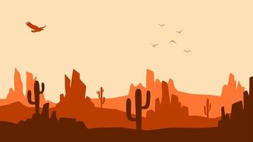 Landscape illustration of wild west desert with cacti and butte vector