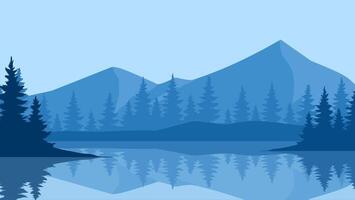 Landscape illustration of mountain with lake and coniferous trees vector