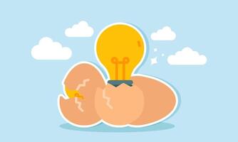 A light bulb emerging from an eggshell, illustration of generating business ideas and innovations to grow the company vector