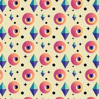Retro Futuristic Eye and Crystal Geometric Pattern vector