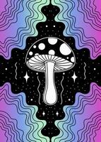 Psychedelic Mushroom with Wavy Patterns and Starry Background vector