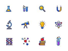 Set of science icons with colorful design on a white background. Linear color science icons vector