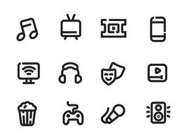 Set of entertainment icons with bold line style on white background vector