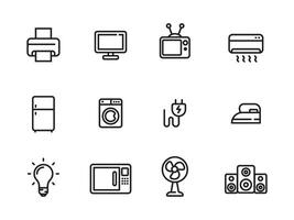 Set of electronic home appliances icons in linear style on a white background vector