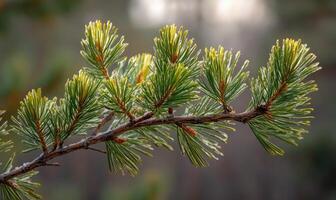 A branch of a pine tree with snow on it photo
