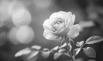 A white rose is on a stem photo