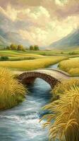 Bridges arch over streams between meditation spaces , wallpaper photo