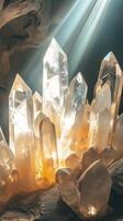 Light beams piercing through crystal formations , wallpaper art photo