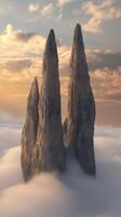 Rock spires rising through methane clouds , wallpaper photo