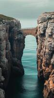 Bridge spans narrow section between shores , photorealistic wallpaper photo
