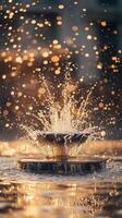 Fountain sprays in center of reflection pool , photorealistic photo